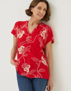 FatFace Piper Batik Red Tunic Tomato Red New