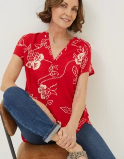 FatFace Piper Batik Red Tunic Tomato Red New