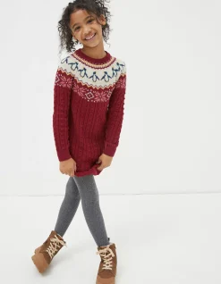 FatFace Pippa Penguin Knitted Jumper Dress Dark Red Sale