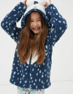 FatFace Pippa Penguin Zip-Up Sweatshirt Blue Clearance