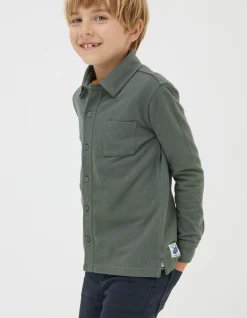 FatFace Pique Long Sleeve Shirt Khaki Green New