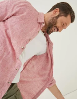 FatFace Plain Linen Shirt Rose Pink Hot