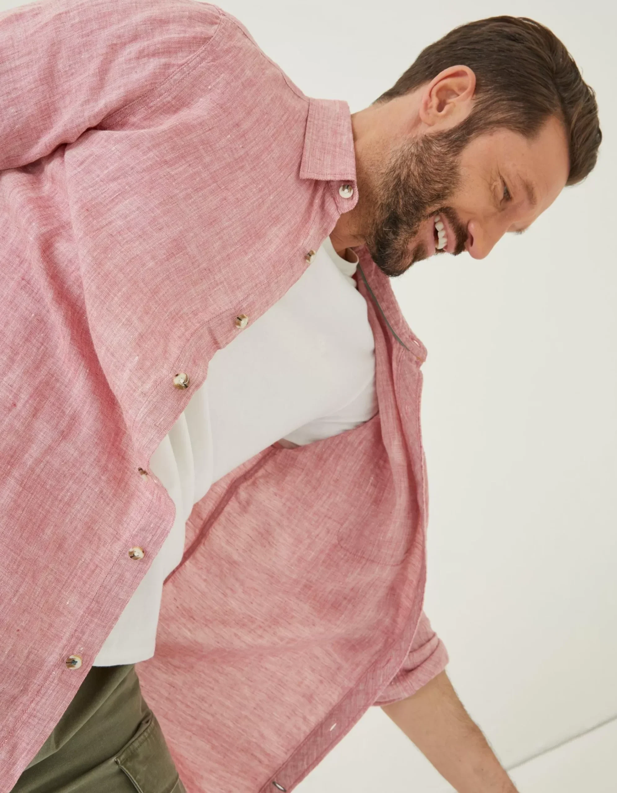 FatFace Plain Linen Shirt Rose Pink Hot