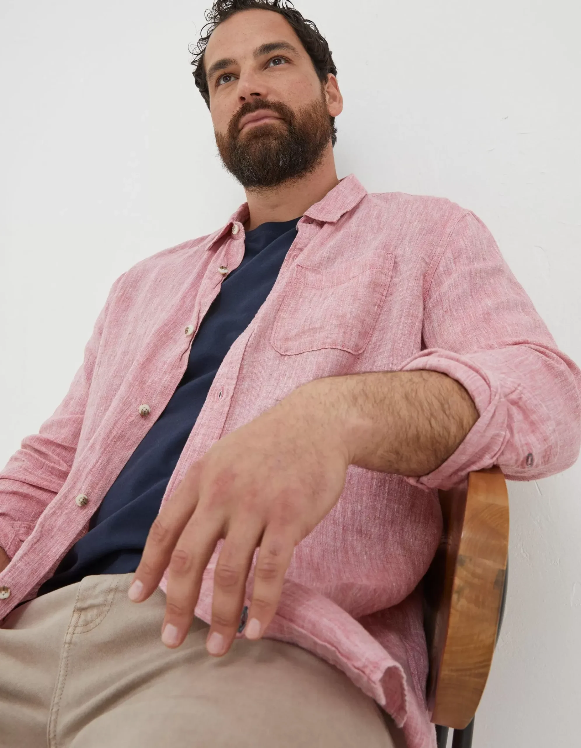 FatFace Plain Linen Shirt Rose Pink Hot