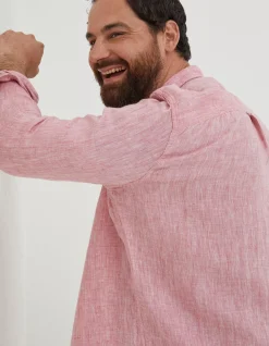 FatFace Plain Linen Shirt Rose Pink Hot