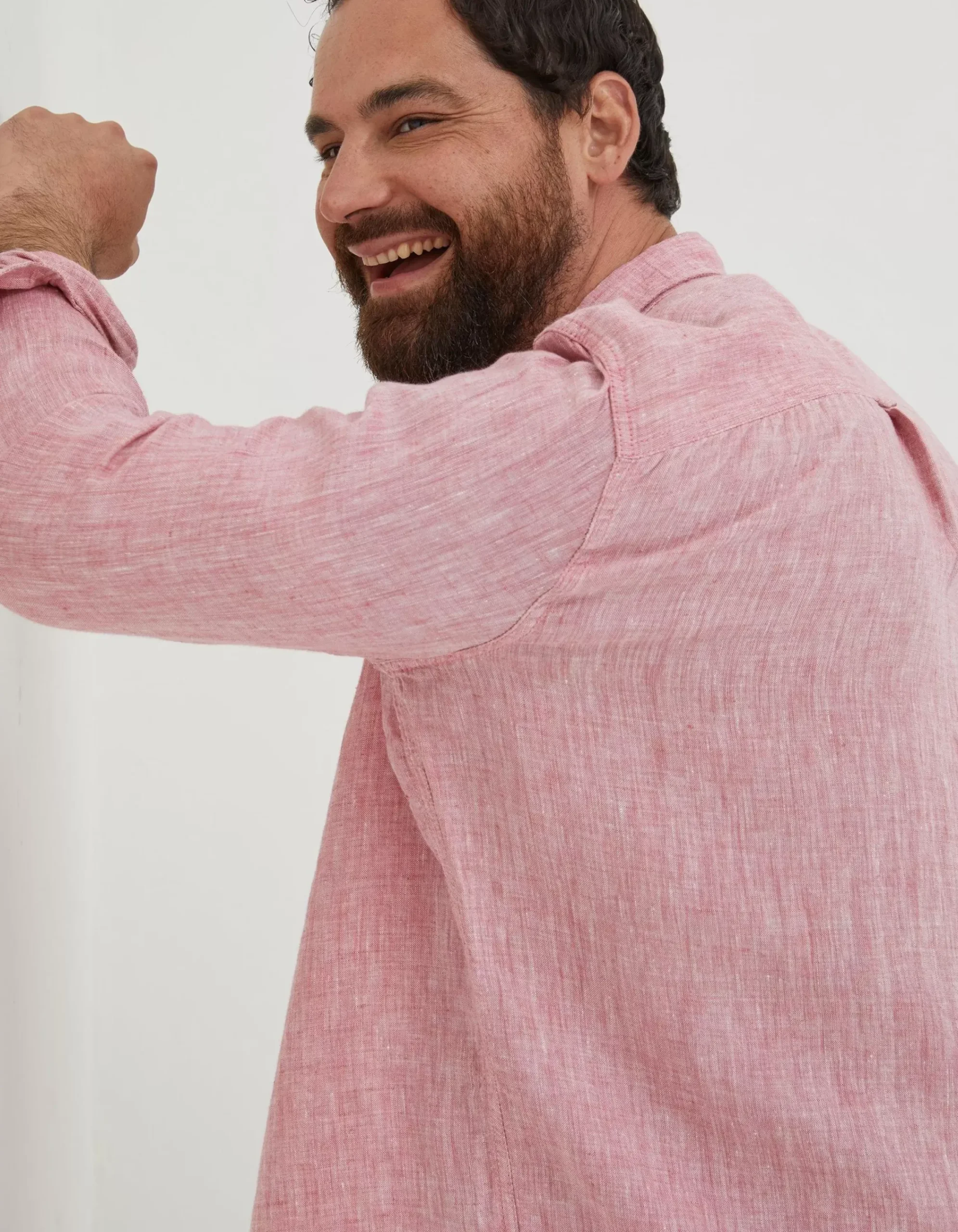 FatFace Plain Linen Shirt Rose Pink Hot