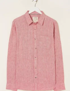 FatFace Plain Linen Shirt Rose Pink Hot