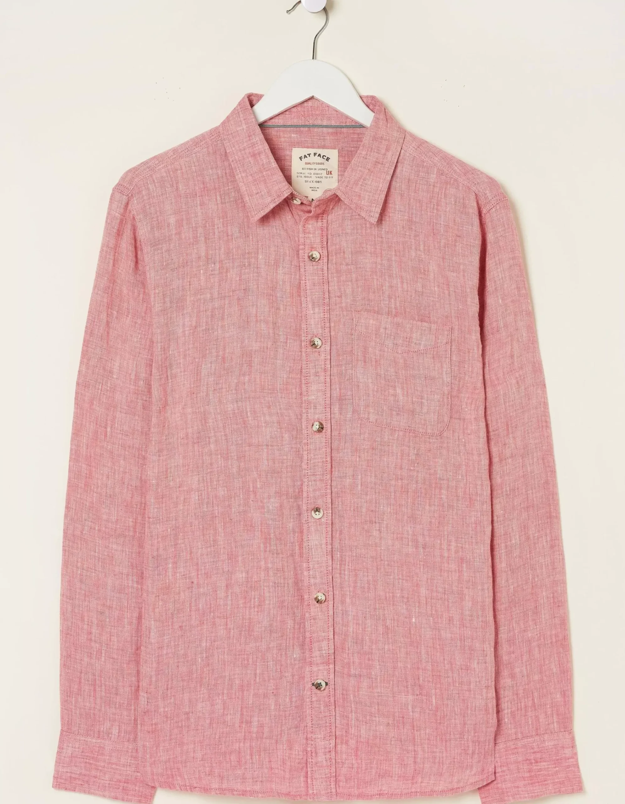 FatFace Plain Linen Shirt Rose Pink Hot