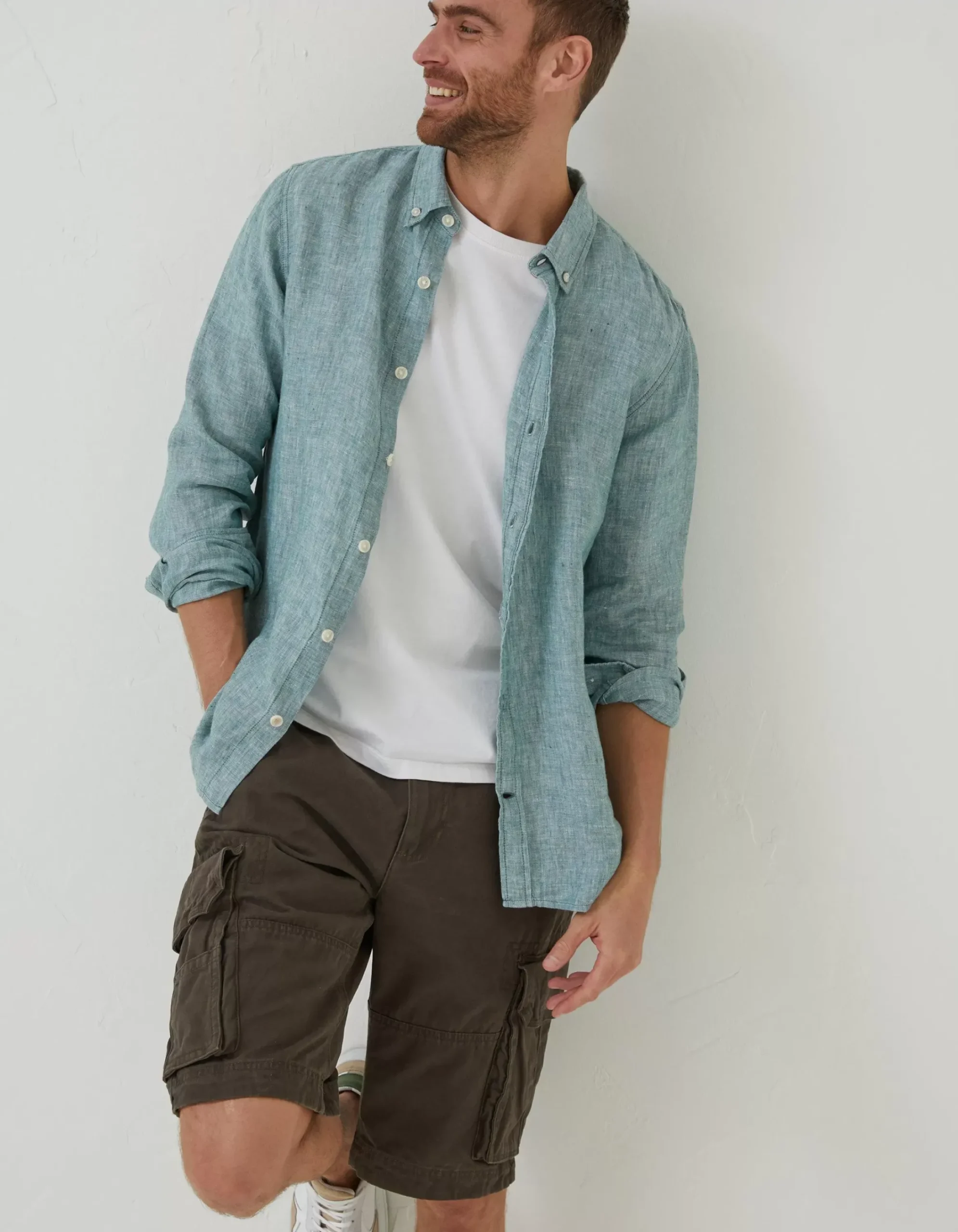 FatFace Plain Linen Shirt Green New