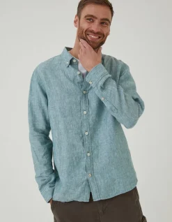 FatFace Plain Linen Shirt Green New