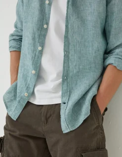 FatFace Plain Linen Shirt Green New