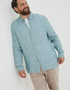 FatFace Plain Linen Shirt Green New