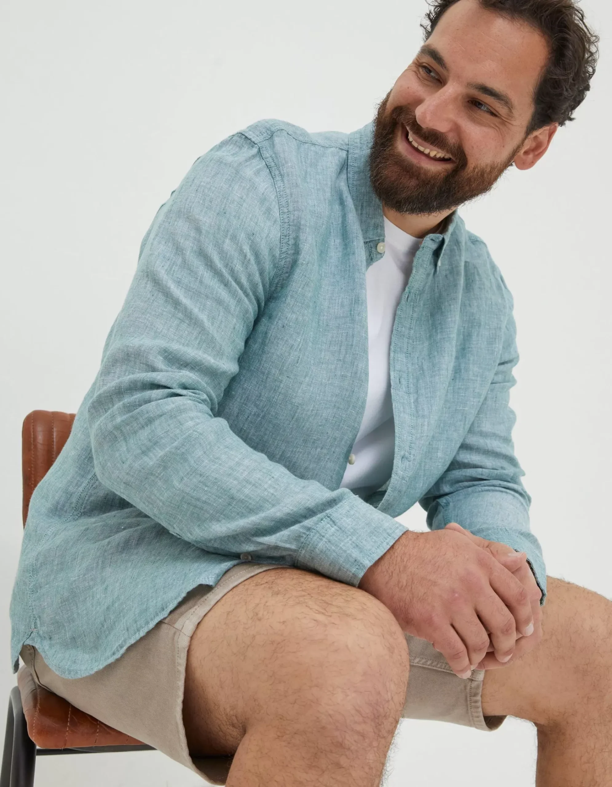 FatFace Plain Linen Shirt Green New