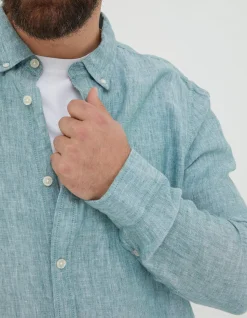 FatFace Plain Linen Shirt Green New