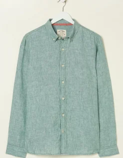 FatFace Plain Linen Shirt Green New