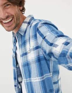 FatFace Plastow Check Shirt Blue Outlet