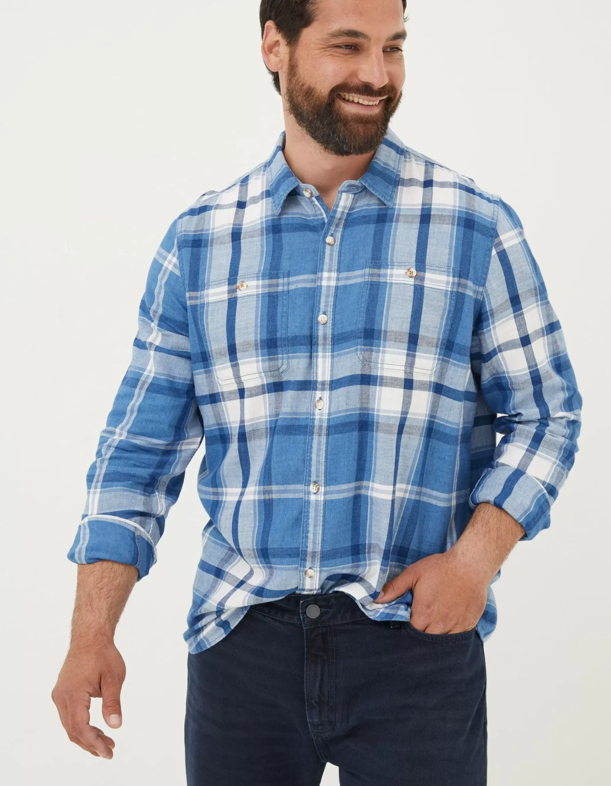 FatFace Plastow Check Shirt Blue Outlet