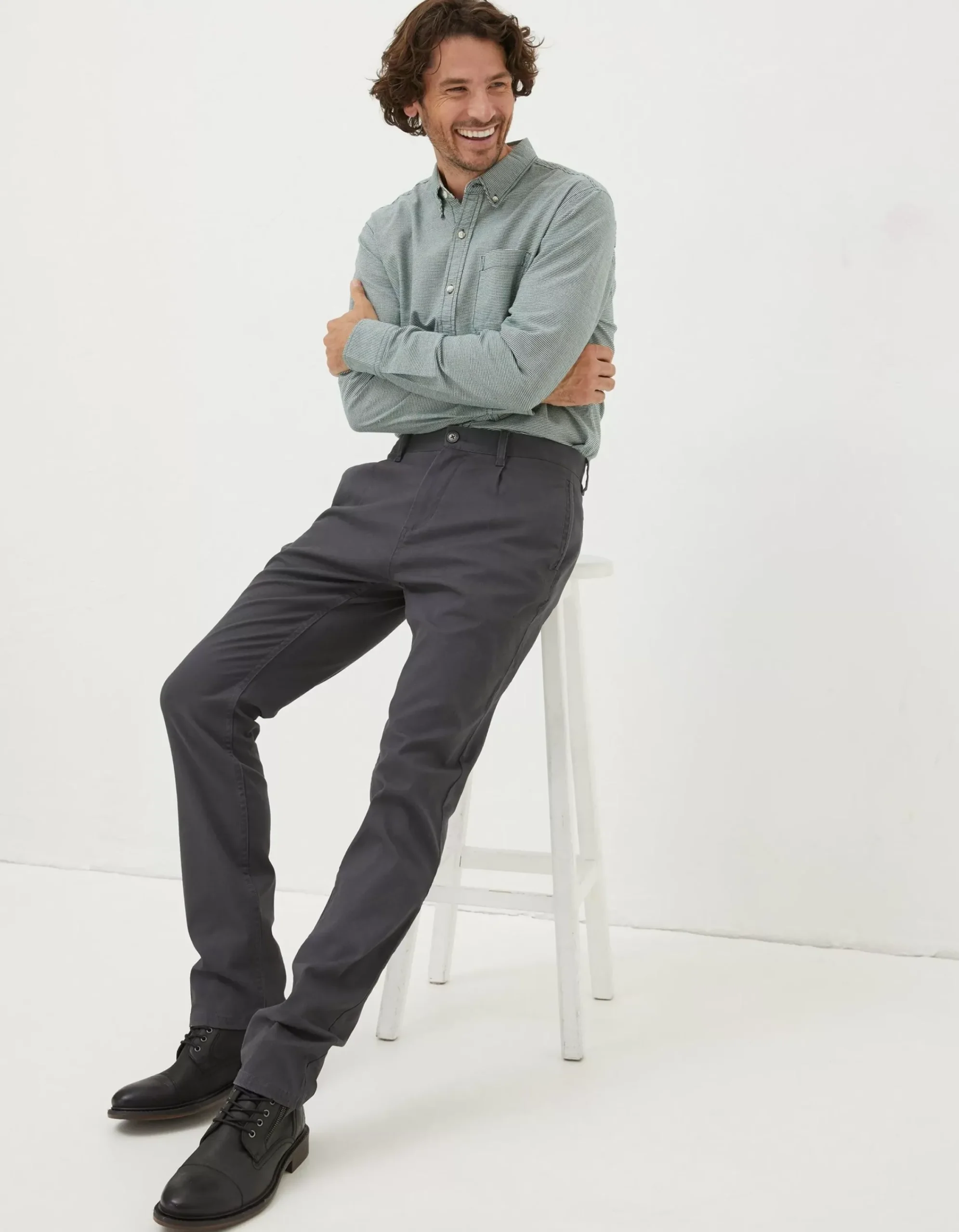 FatFace Pleated Chino Trousers Dark Grey Sale