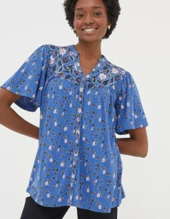 FatFace Polly Layered Floral Top Blue Sale