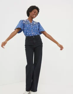 FatFace Polly Layered Floral Top Blue Sale