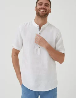 FatFace Pop Over Linen Shirt White New