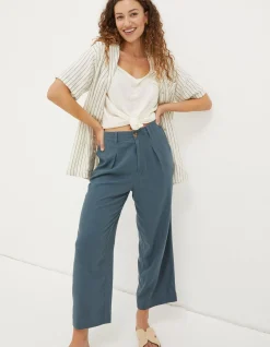 FatFace Portloe Linen Blend Trousers Teal Blue Outlet