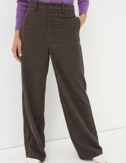 FatFace Presley Check Wide Leg Trousers Purple Discount