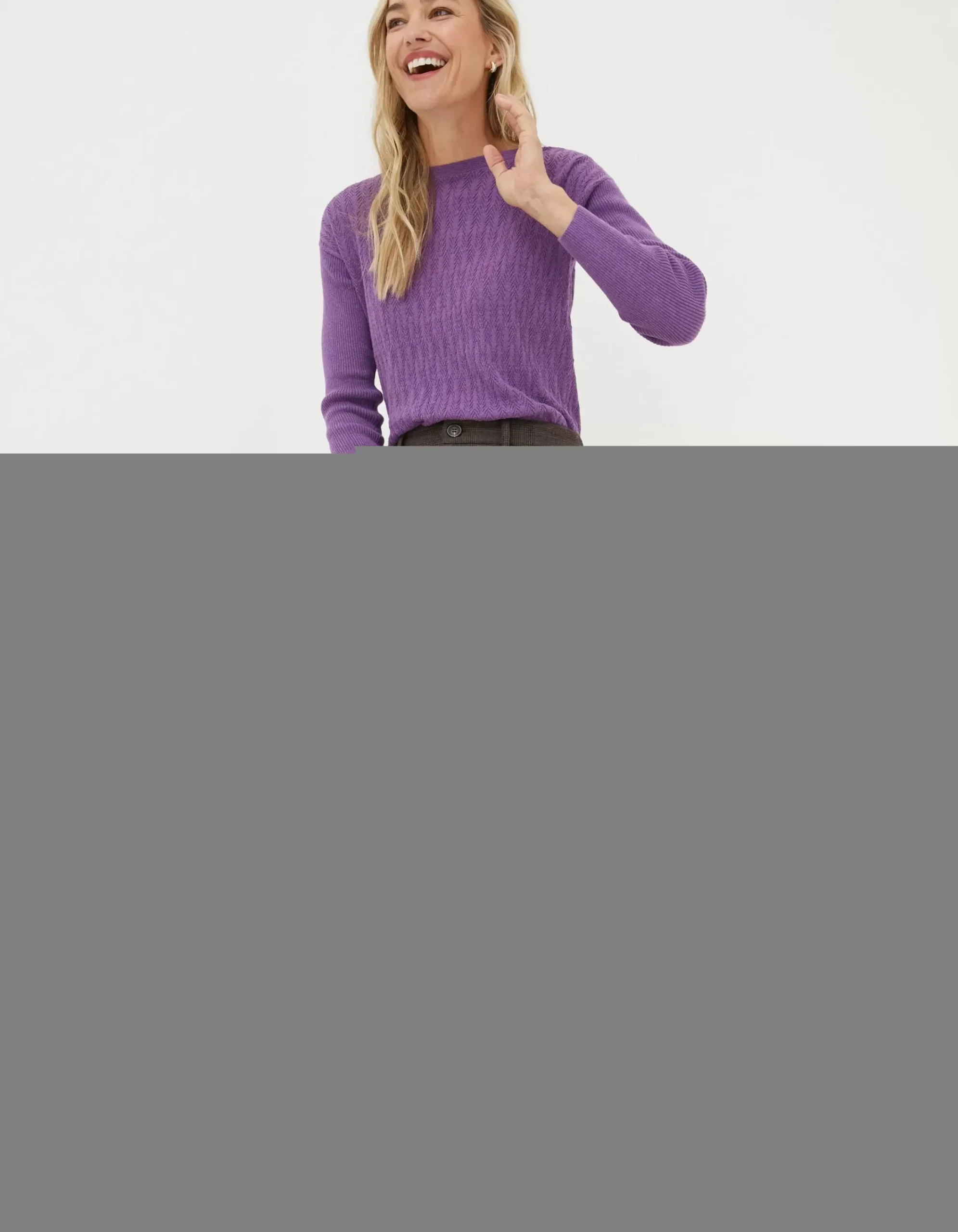 FatFace Presley Check Wide Leg Trousers Purple Discount