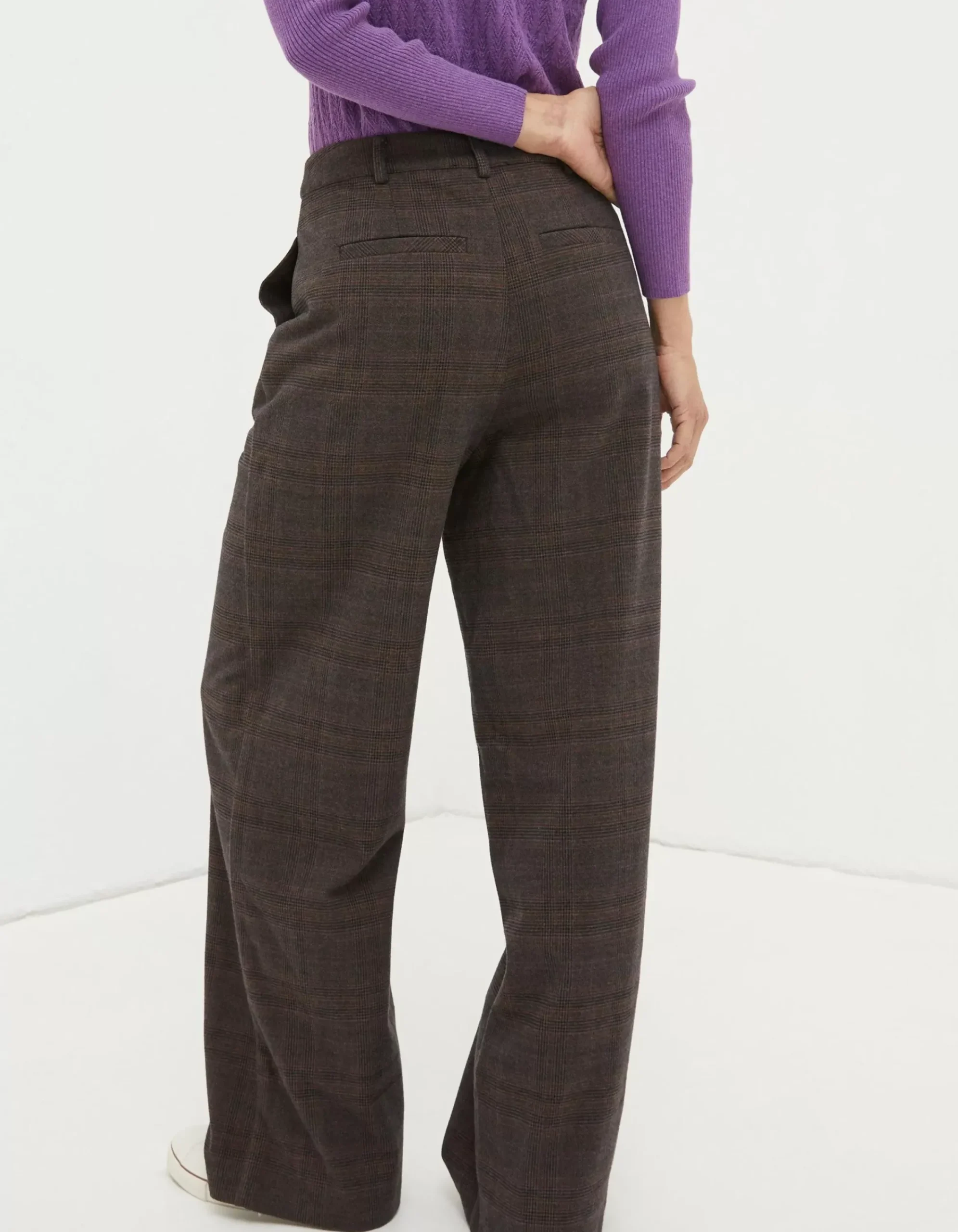 FatFace Presley Check Wide Leg Trousers Purple Discount