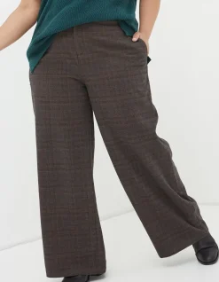 FatFace Presley Check Wide Leg Trousers Purple Discount