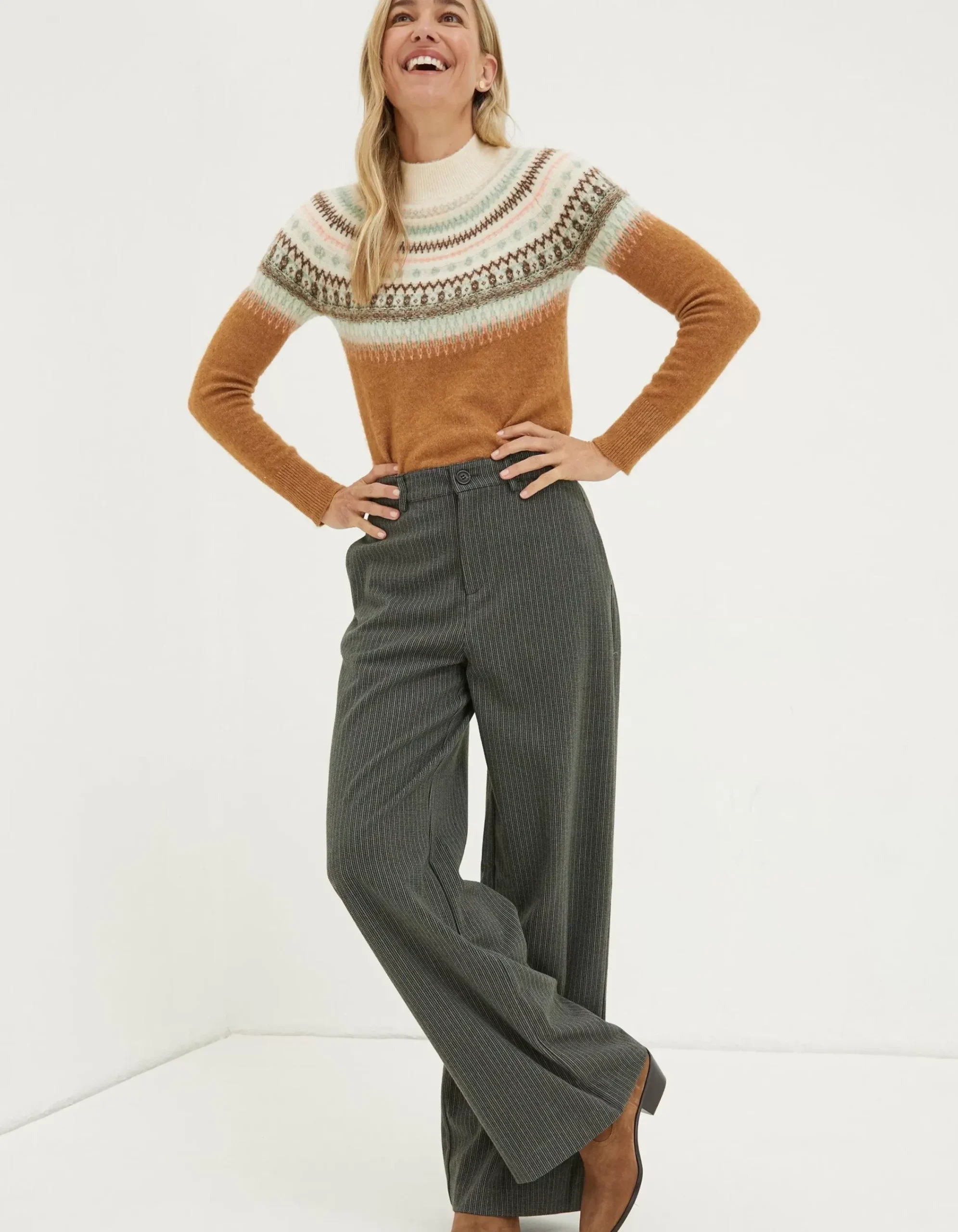 FatFace Presley Mini Check Trouser Charcoal Grey Sale