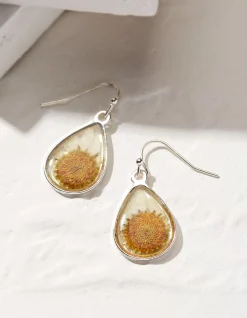 FatFace Pressed Daisy Earrings Silver Clearance