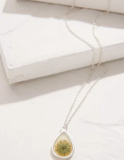 FatFace Pressed Daisy Necklace Silver Discount