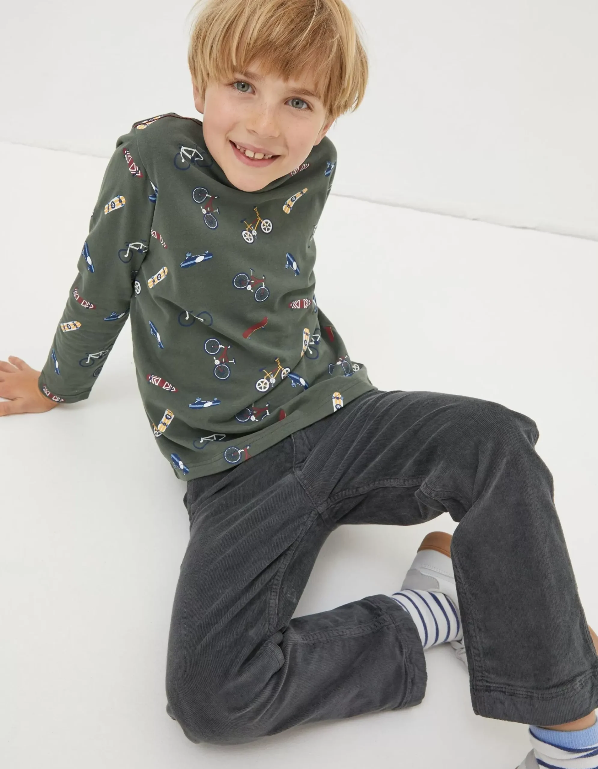 FatFace Printed Long Sleeve T-Shirt Khaki Green Clearance