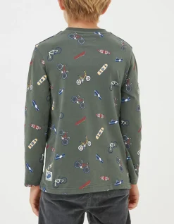 FatFace Printed Long Sleeve T-Shirt Khaki Green Clearance