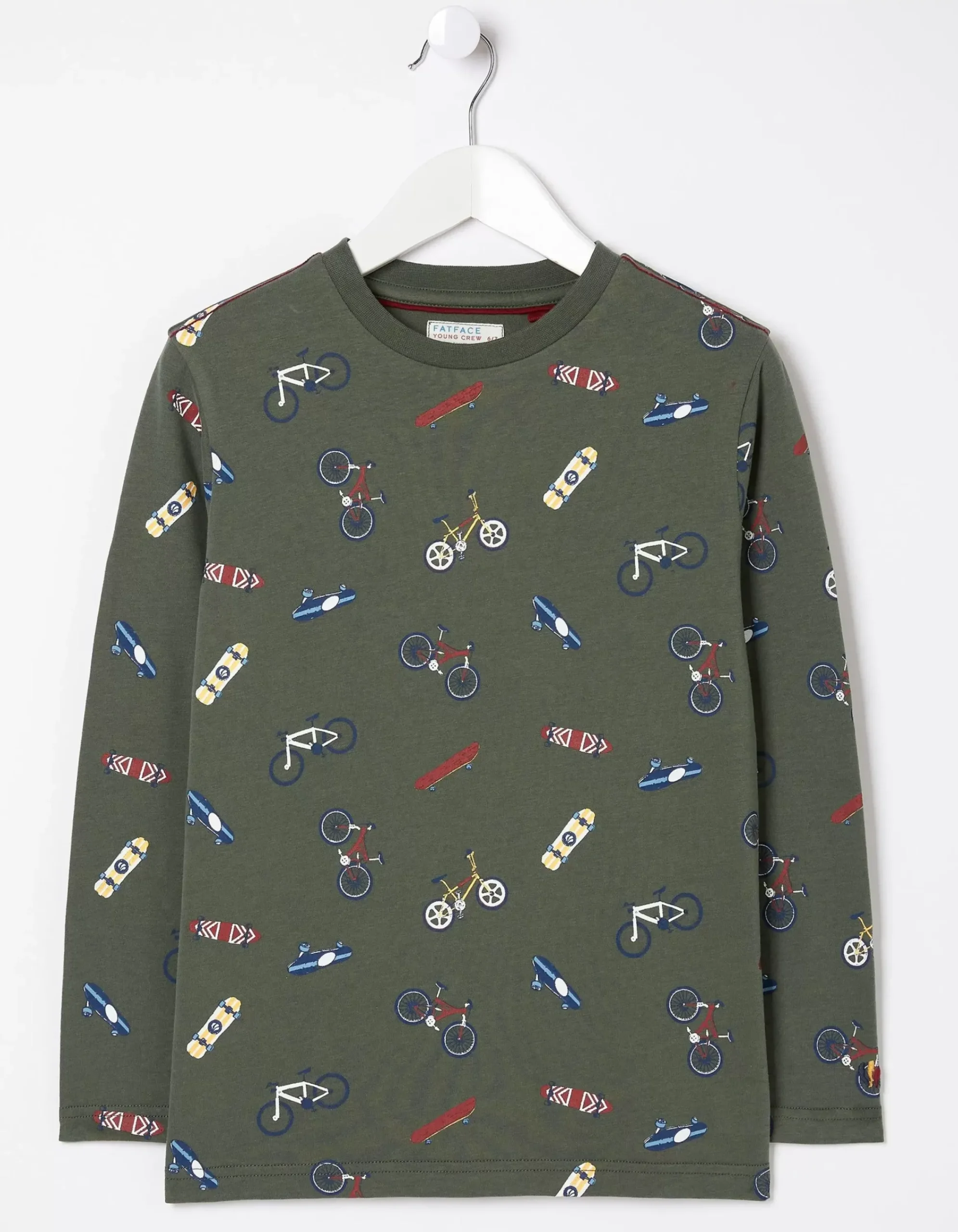 FatFace Printed Long Sleeve T-Shirt Khaki Green Clearance