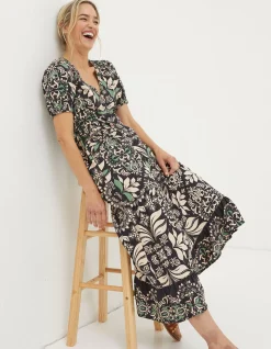 FatFace Priya Mosaic Leaf Midi Dress Black Outlet