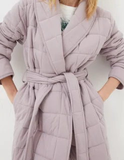 FatFace Quilted Dressing Gown Lilac Clearance