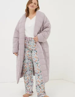 FatFace Quilted Dressing Gown Lilac Clearance