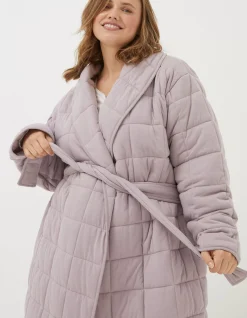 FatFace Quilted Dressing Gown Lilac Clearance