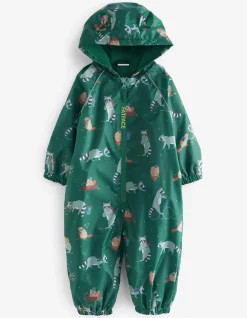 FatFace Raccoon Print Puddlesuit Green Discount
