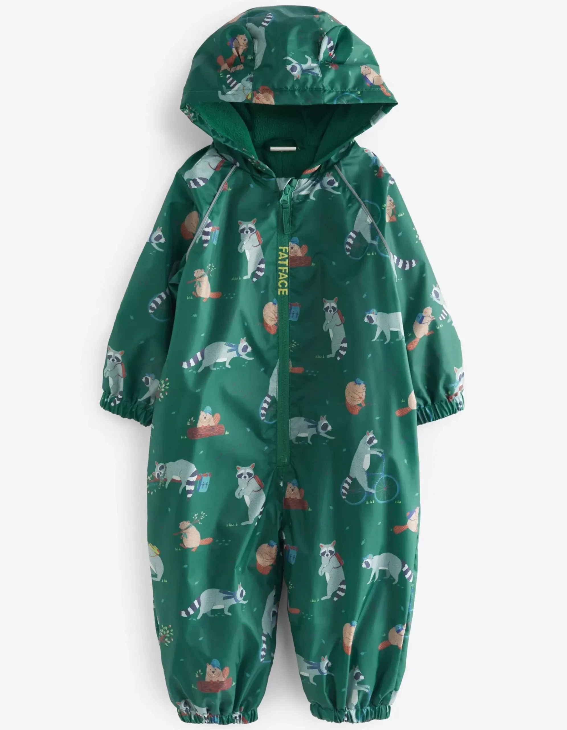 FatFace Raccoon Print Puddlesuit Green Discount