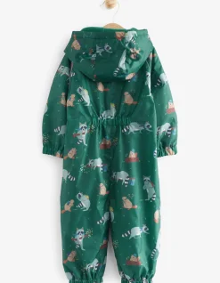 FatFace Raccoon Print Puddlesuit Green Discount