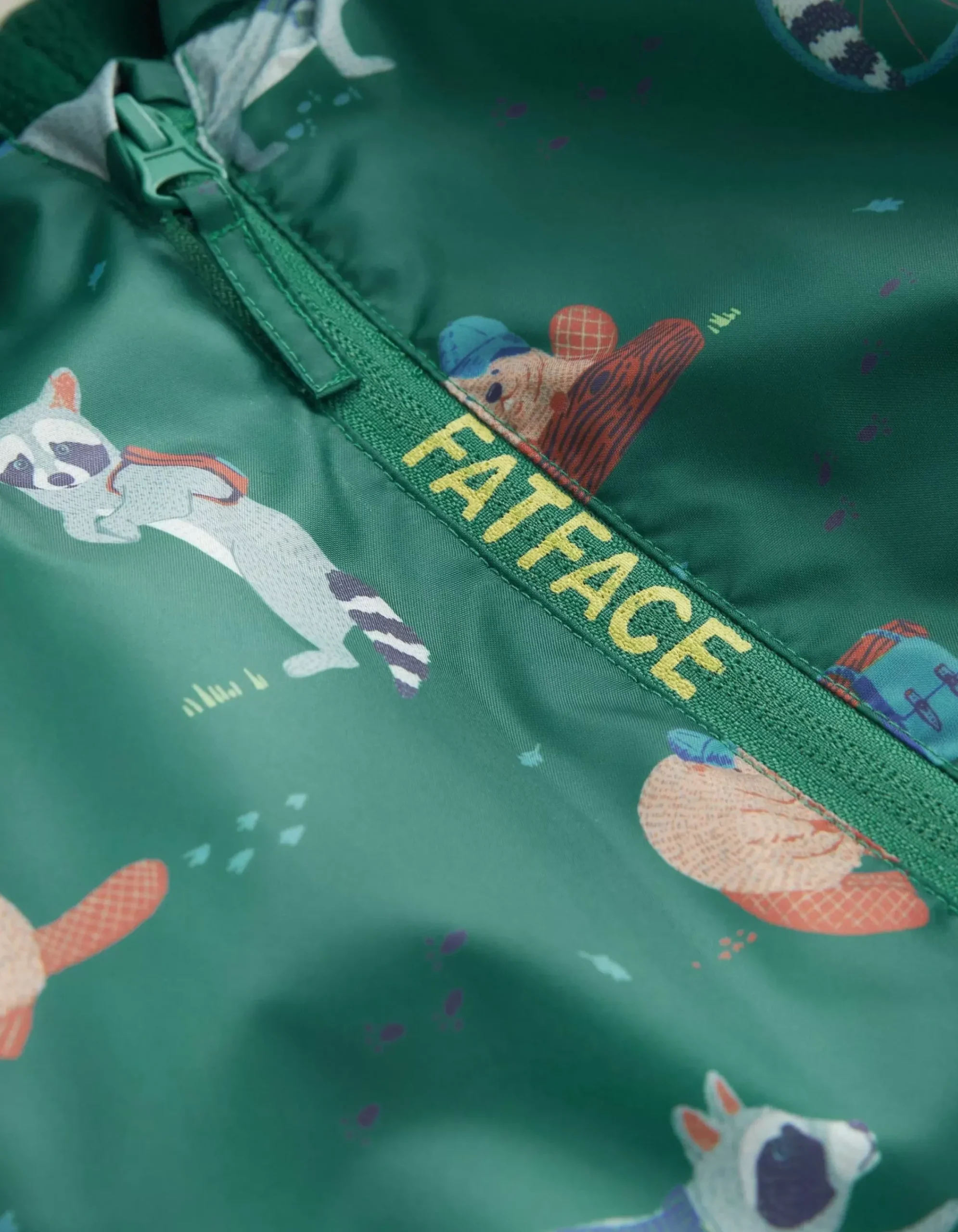 FatFace Raccoon Print Puddlesuit Green Discount