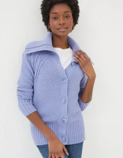 FatFace Raya Collared Cardigan Washed Blue
