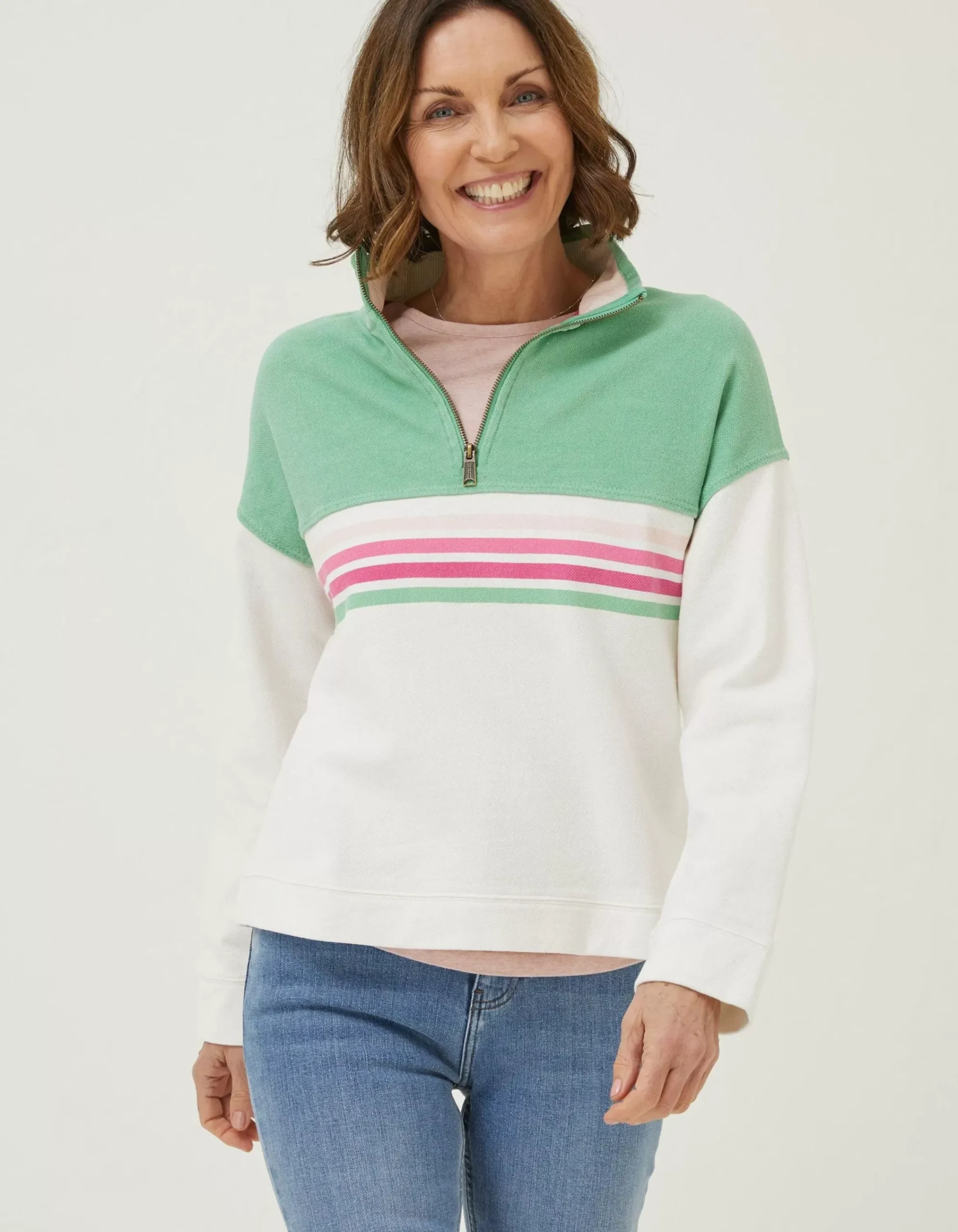 FatFace Relaxed Airlie Colour Block Sweat Green Outlet