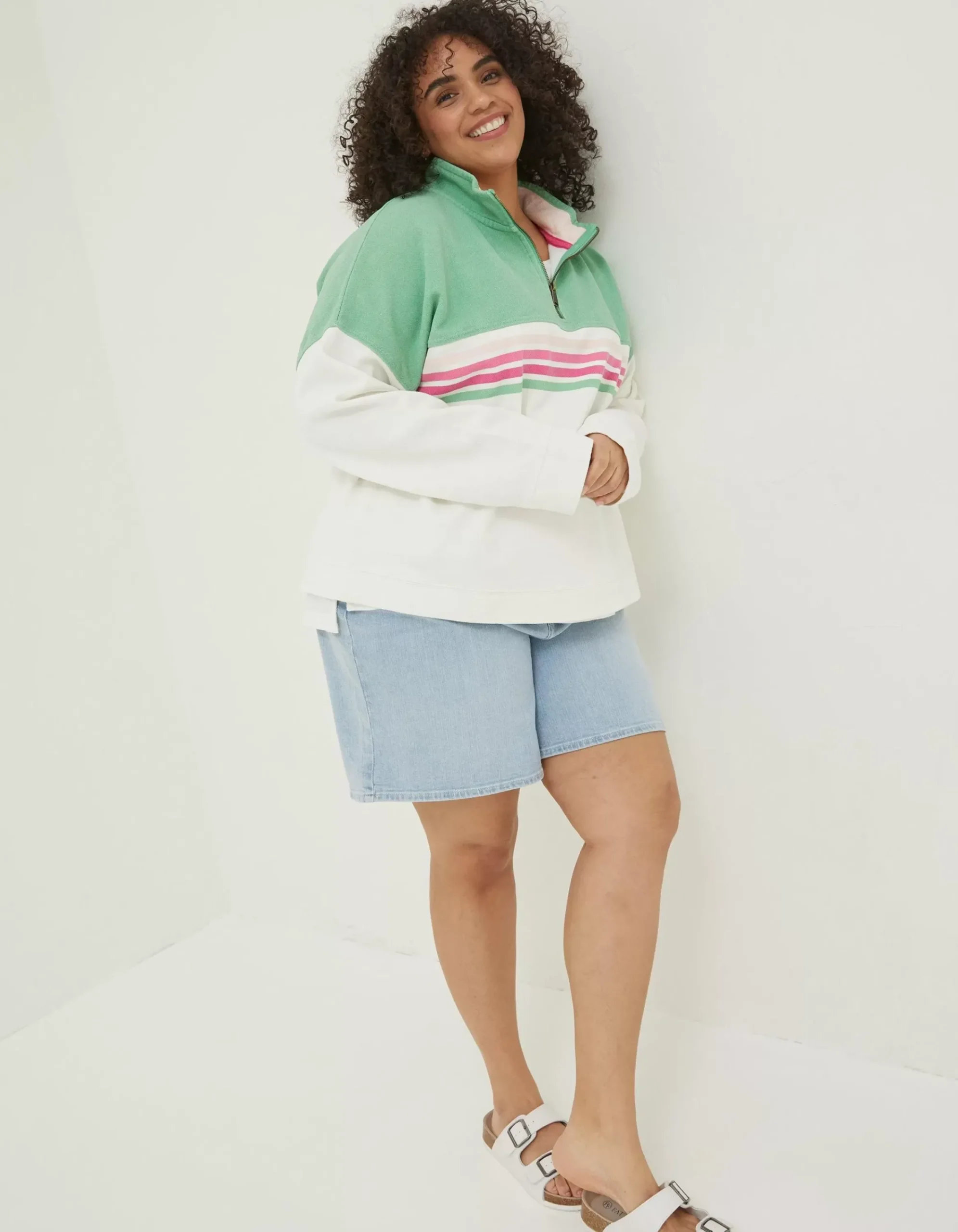 FatFace Relaxed Airlie Colour Block Sweat Green Outlet