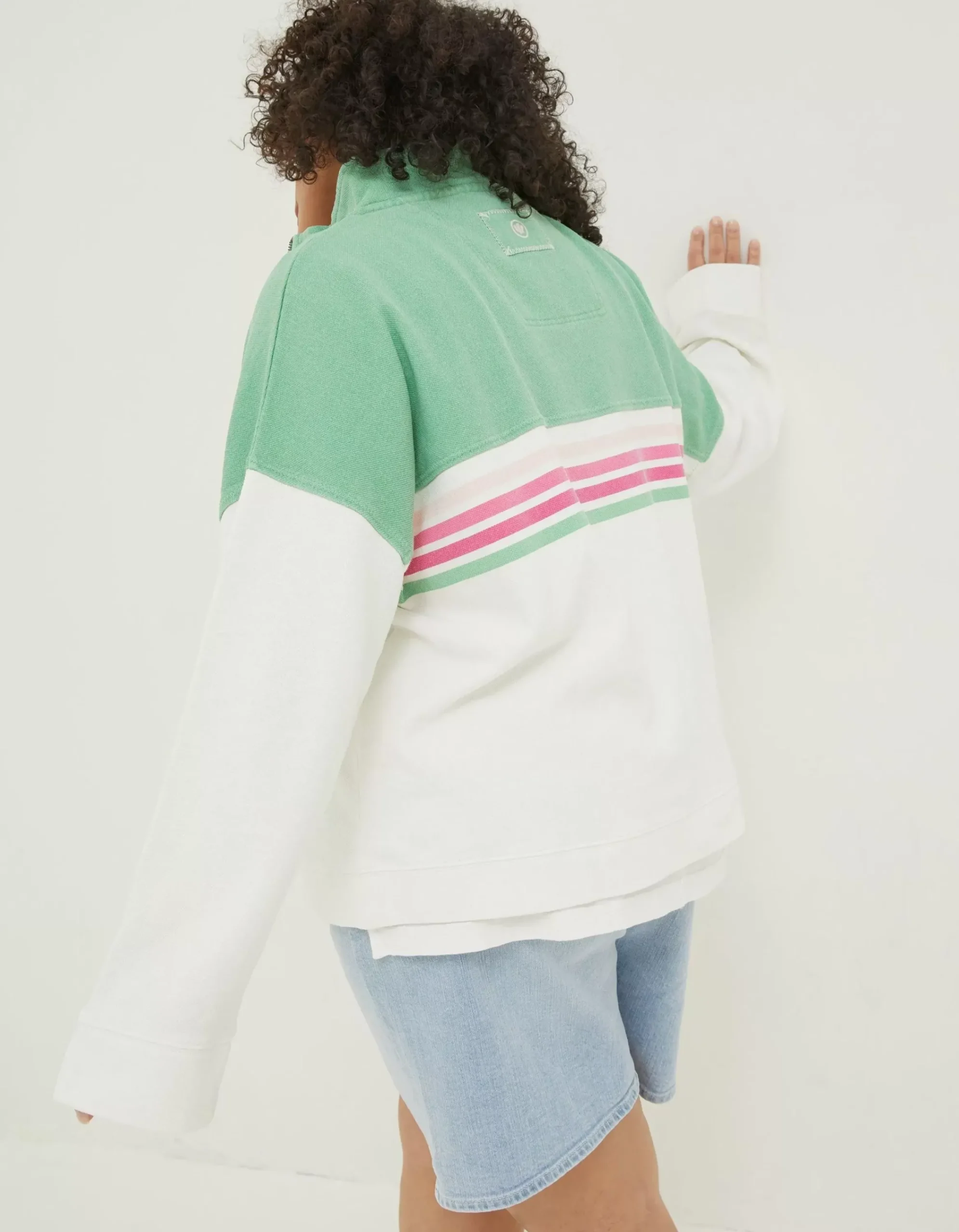 FatFace Relaxed Airlie Colour Block Sweat Green Outlet