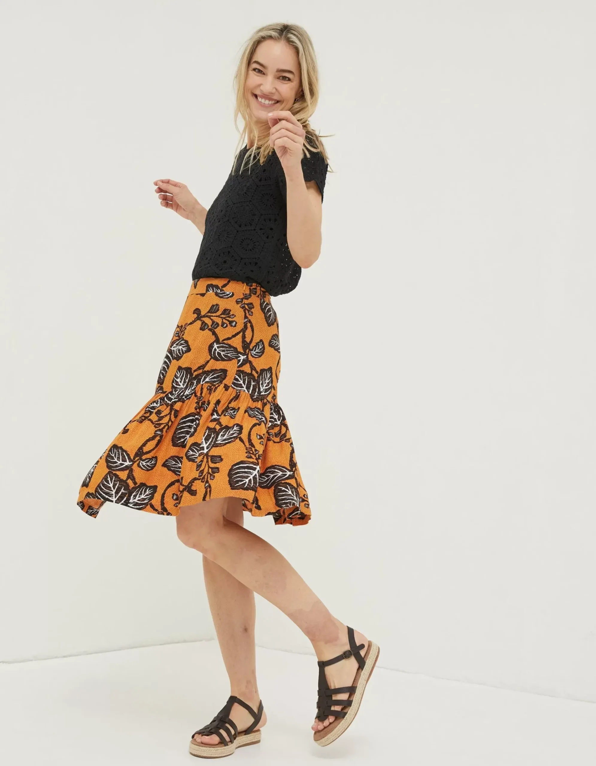 FatFace Remy Vine Floral Skirt Golden Yellow New