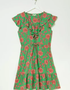 FatFace Riley Bali Jersey Dress Bright Green Hot